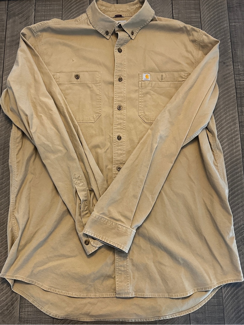 Carhartt Relaxed Fit Tan Work Shirt with Logo Patch
